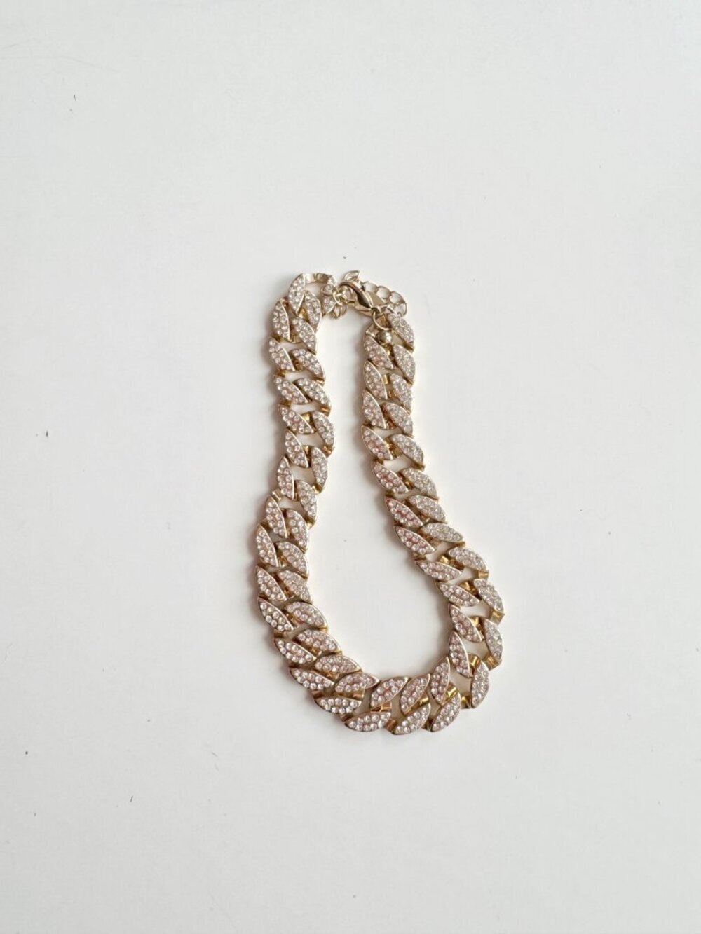 Chunky Gold Tone Cuban Curb Link Chain Crystal Pavé Choker Necklace